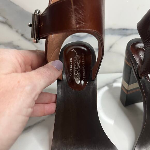 Jeffrey Campbell Free People Women's Leather Stack Heel Wool Cabana Sandals Sz 7 - Picture 3 of 9
